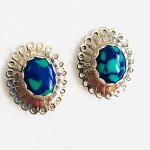 925 Sterling Silver Earrings with Blue (Azurite) Cabochons